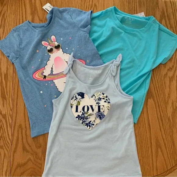 The Childrens Place TCP Girls Graphic T Shirt Lot of 3 Small 5/6 Blue Llama - Picture 1 of 7